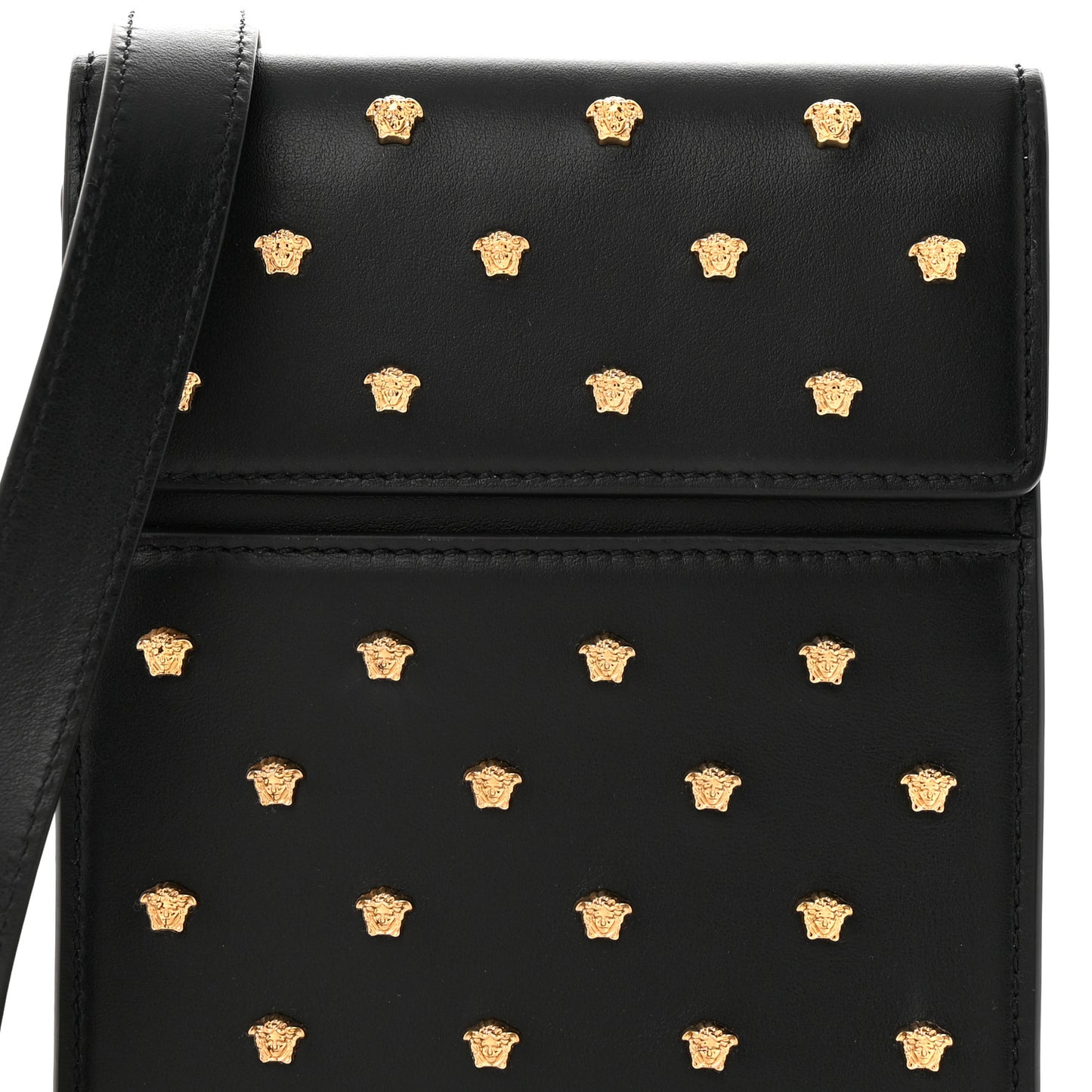Calfskin Studded Medusa Crossbody Black