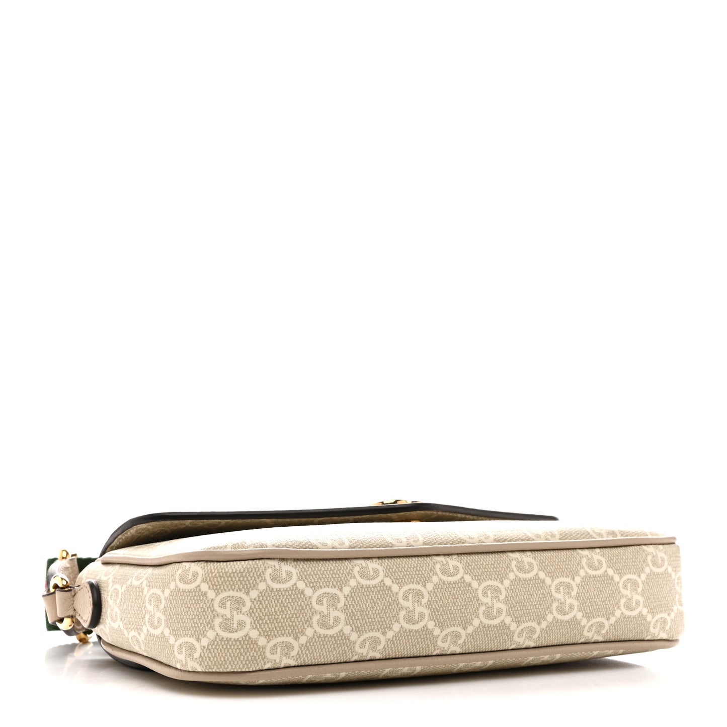 GG Supreme Monogram Textured Dollar Calfskin Web Mini Ophidia Envelope Shoulder Bag Beige Mystic White Oatmeal