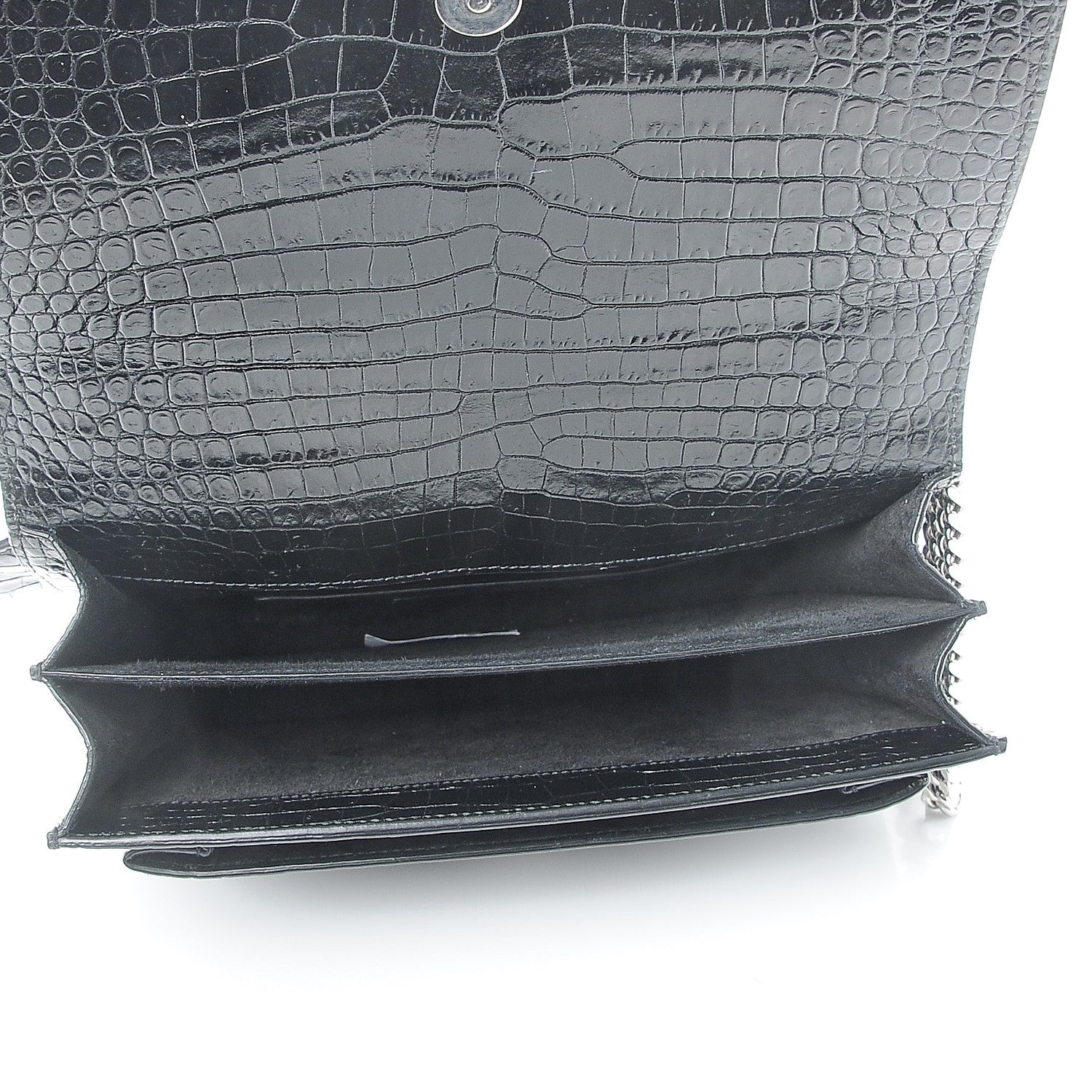 Saint Laurent Calfskin Crocodile Embossed Medium Monogram Sunset Black 6 of 9