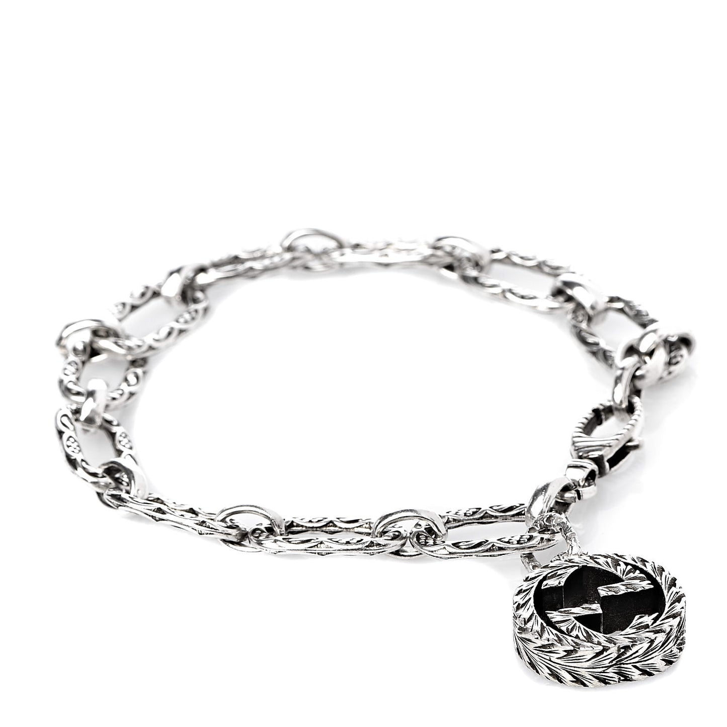 Sterling Silver Textured Interlocking G Charm Bracelet