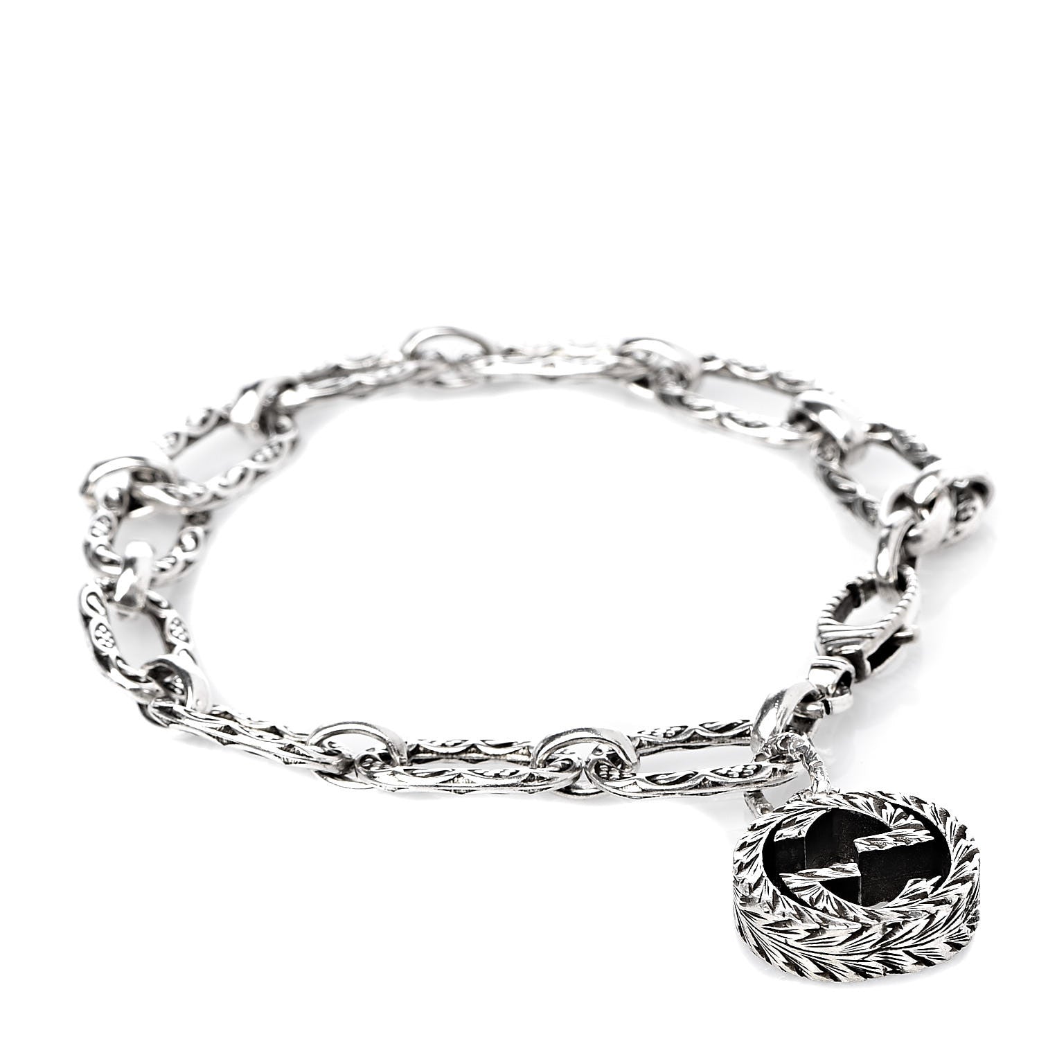 Gucci Sterling Silver Textured Interlocking G Charm Bracelet 1 of 6