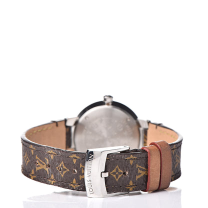 Louis Vuitton Stainless Steel Monogram Diamond 28mm Tambour Slim Quartz Watch 4 of 10