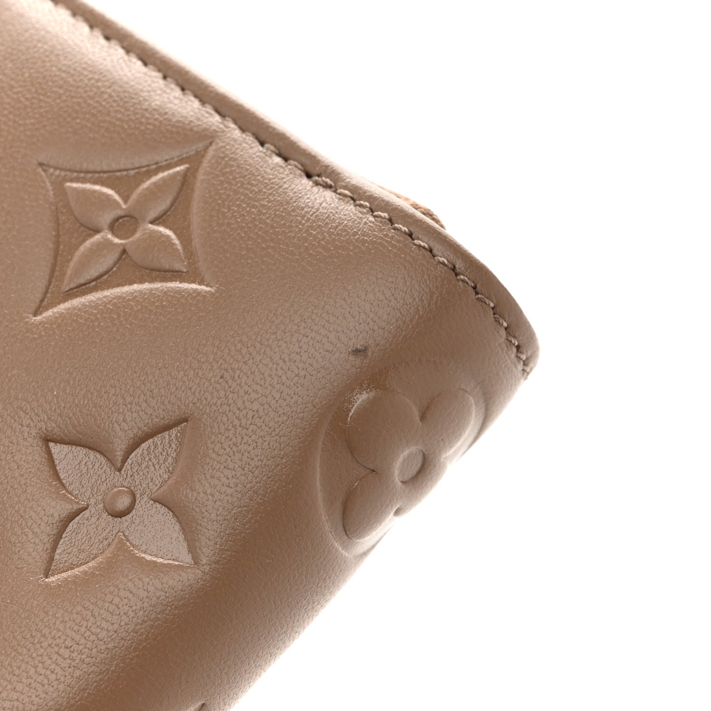 Lambskin Embossed Monogram Coussin Zippy Wallet Taupe