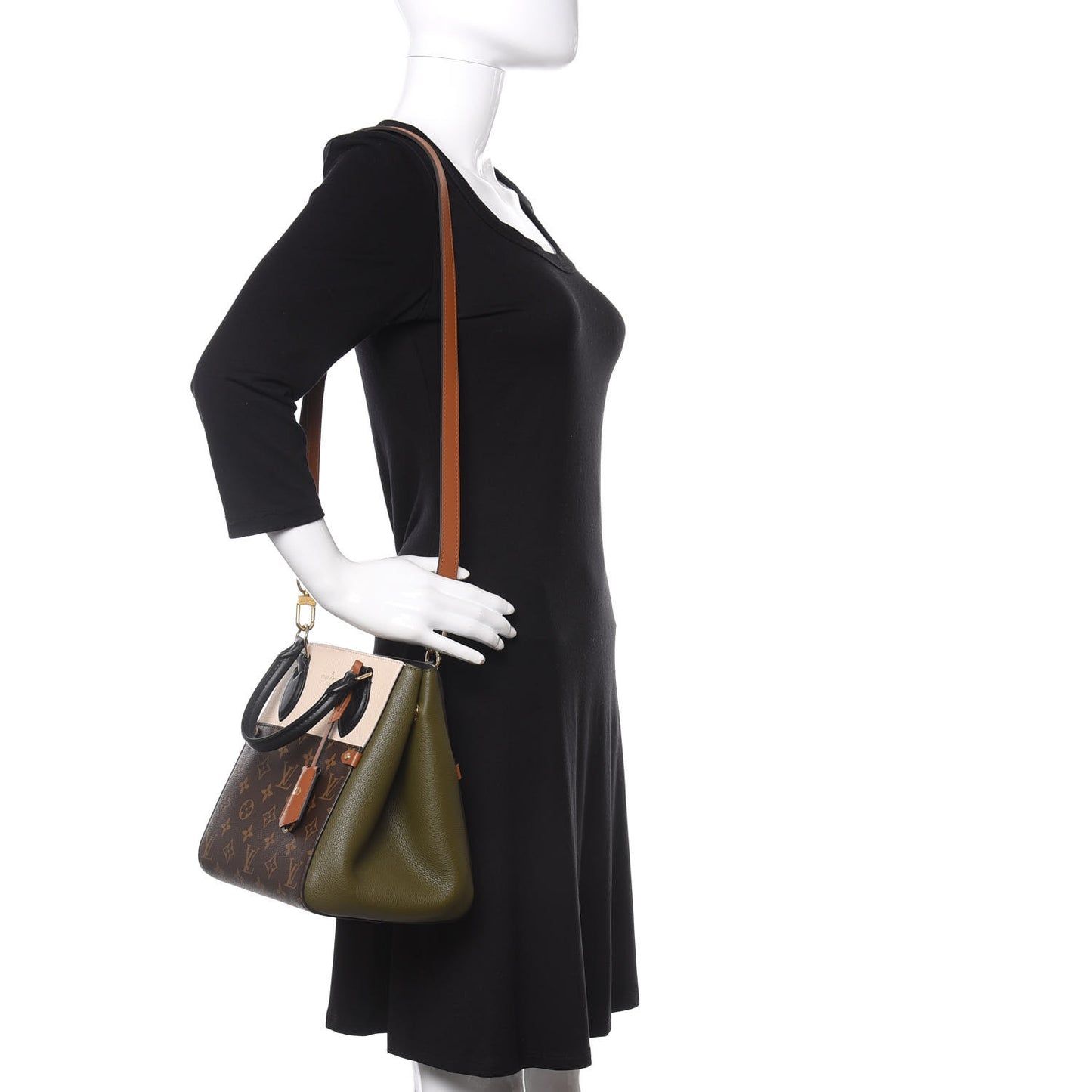 Calfskin Monogram Fold Tote PM Cream Khaki Black