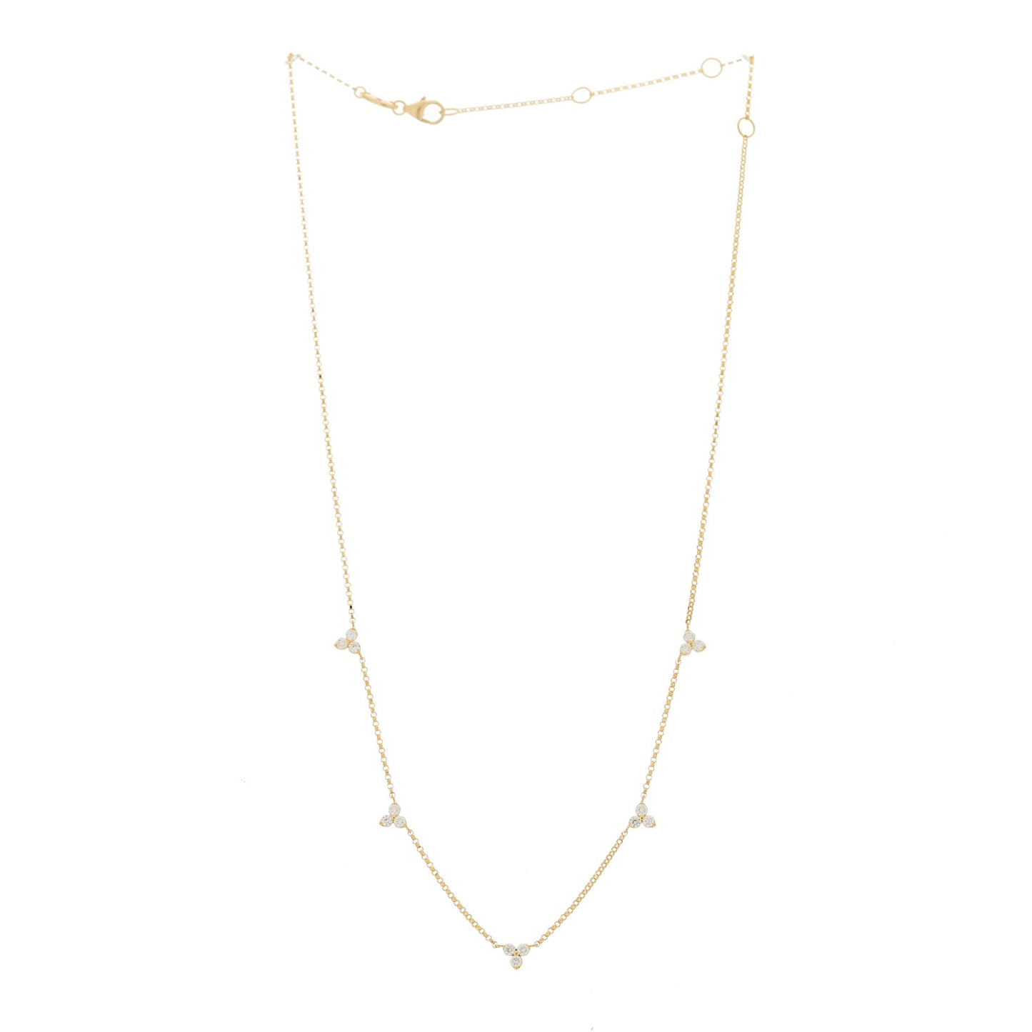 18K Yellow Gold Diamond By the Inch Five Station Flower Necklace