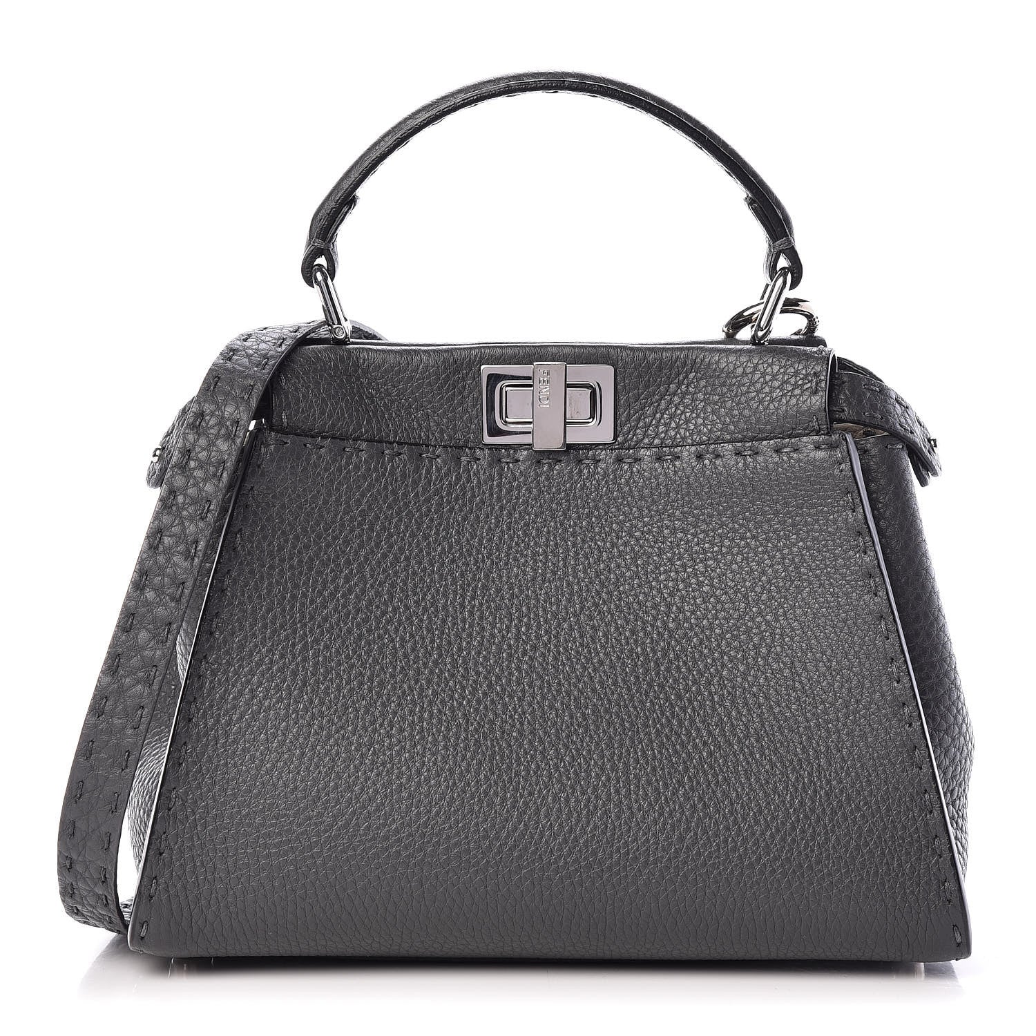 Fendi Cuoio Romano Selleria Bi-Color Mini Peekaboo Iconic Satchel Asfalto Latte 1 of 12