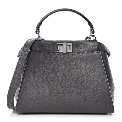 Fendi Cuoio Romano Selleria Bi-Color Mini Peekaboo Iconic Satchel Asfalto Latte 1 of 12