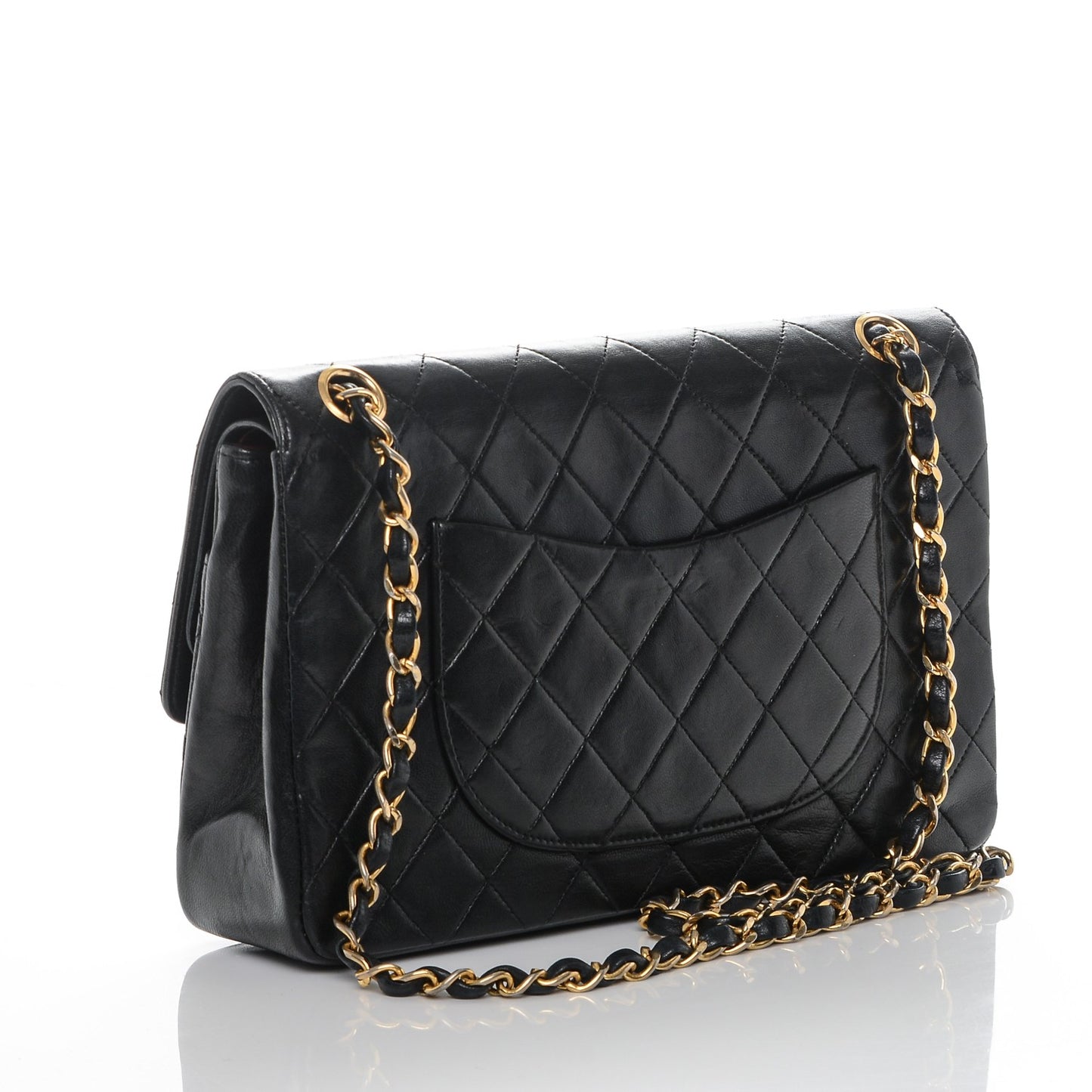 Lambskin Quilted Medium Double Flap Black