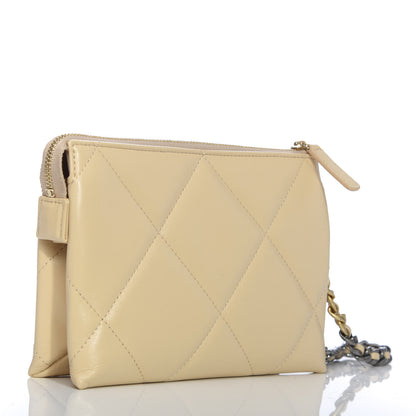 Chanel Shiny Goatskin Quilted 19 Small Pouch With Handle Beige 3 of 11