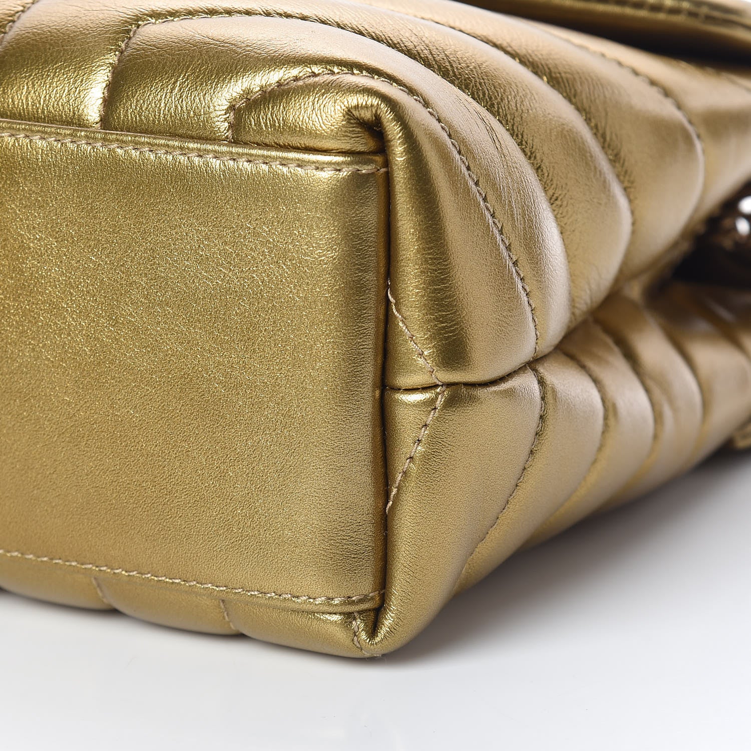 Saint Laurent Metallic Calfskin Y Quilted Small Loulou Monogram Chain Satchel Gold 11 of 12