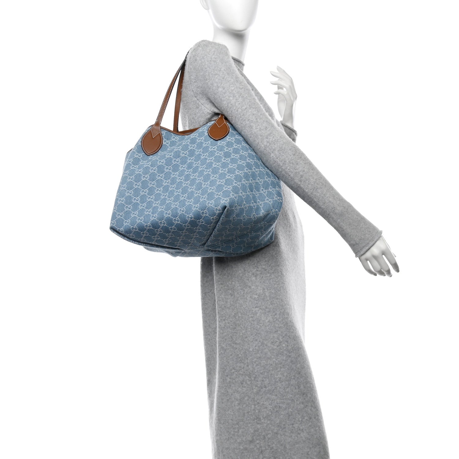 Gucci New Denim GG Monogram Calfskin Large Totissima Tote Light Blue 2 of 10