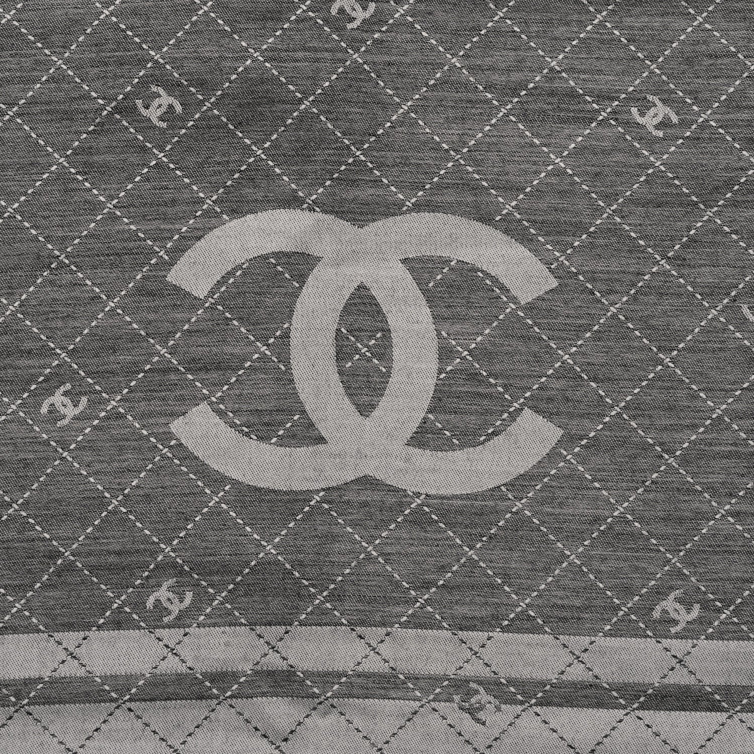 Chanel Cashmere Silk Quilted CC Logo Scarf Black 1702085