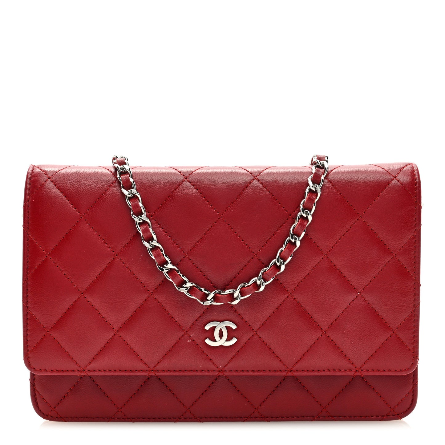 Lambskin Quilted Wallet On Chain WOC Red