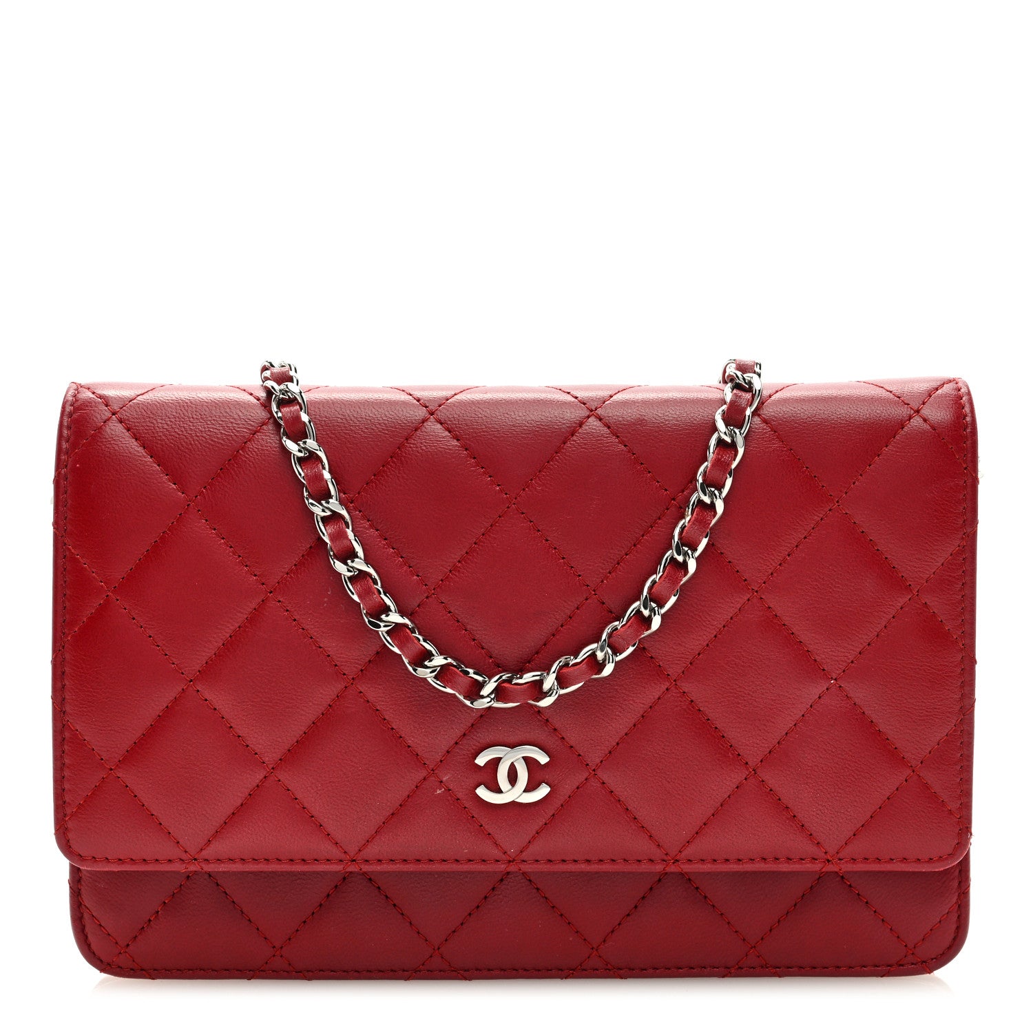Chanel Lambskin Quilted Wallet On Chain WOC Red 1 of 9