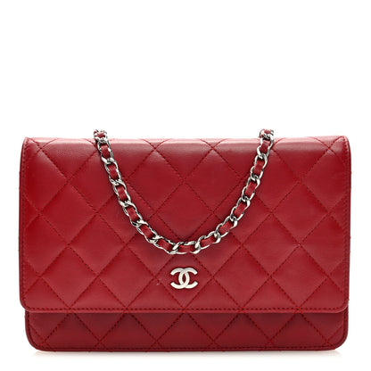 Chanel Lambskin Quilted Wallet On Chain WOC Red 1 of 9
