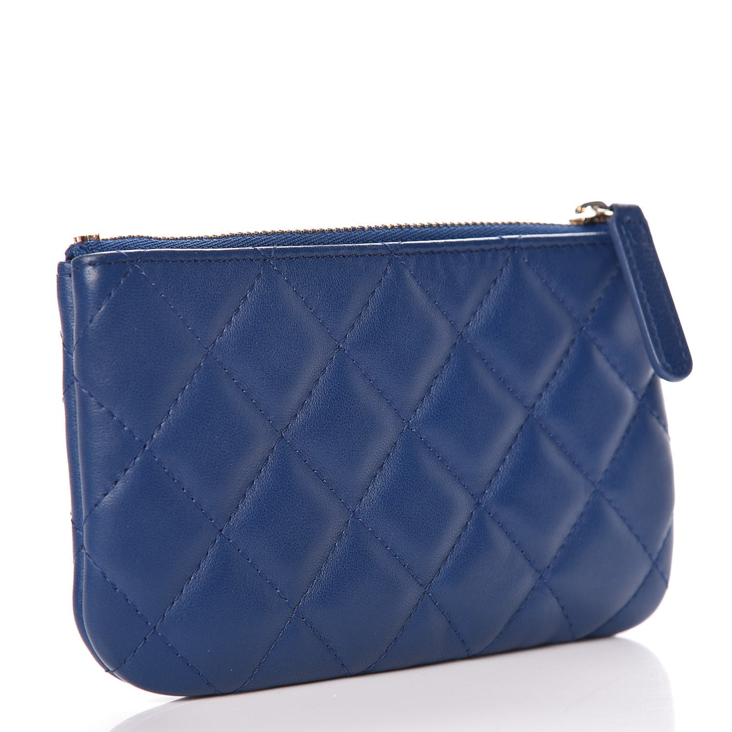 Lambskin Quilted Small Cosmetic Case Dark Blue