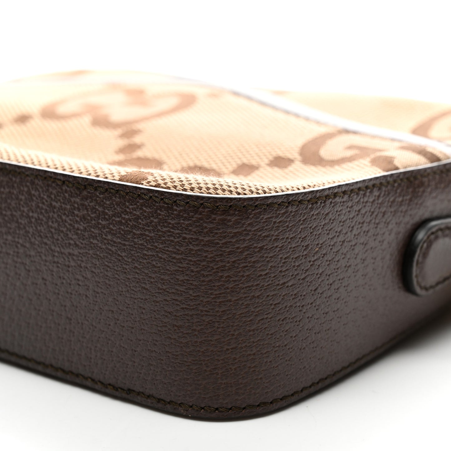 Monogram Jumbo GG Textured Dollar Calfskin Web Messenger Shoulder Bag Camel Ebony New Acero