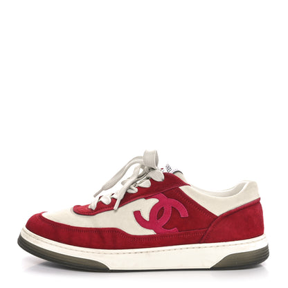 Chanel Suede Kidskin Womens CC Sneakers 40 Burgundy White 1 of 9
