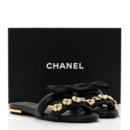 Chanel Lambskin Pearl Bow CC Mules 36.5 Black 9 of 9