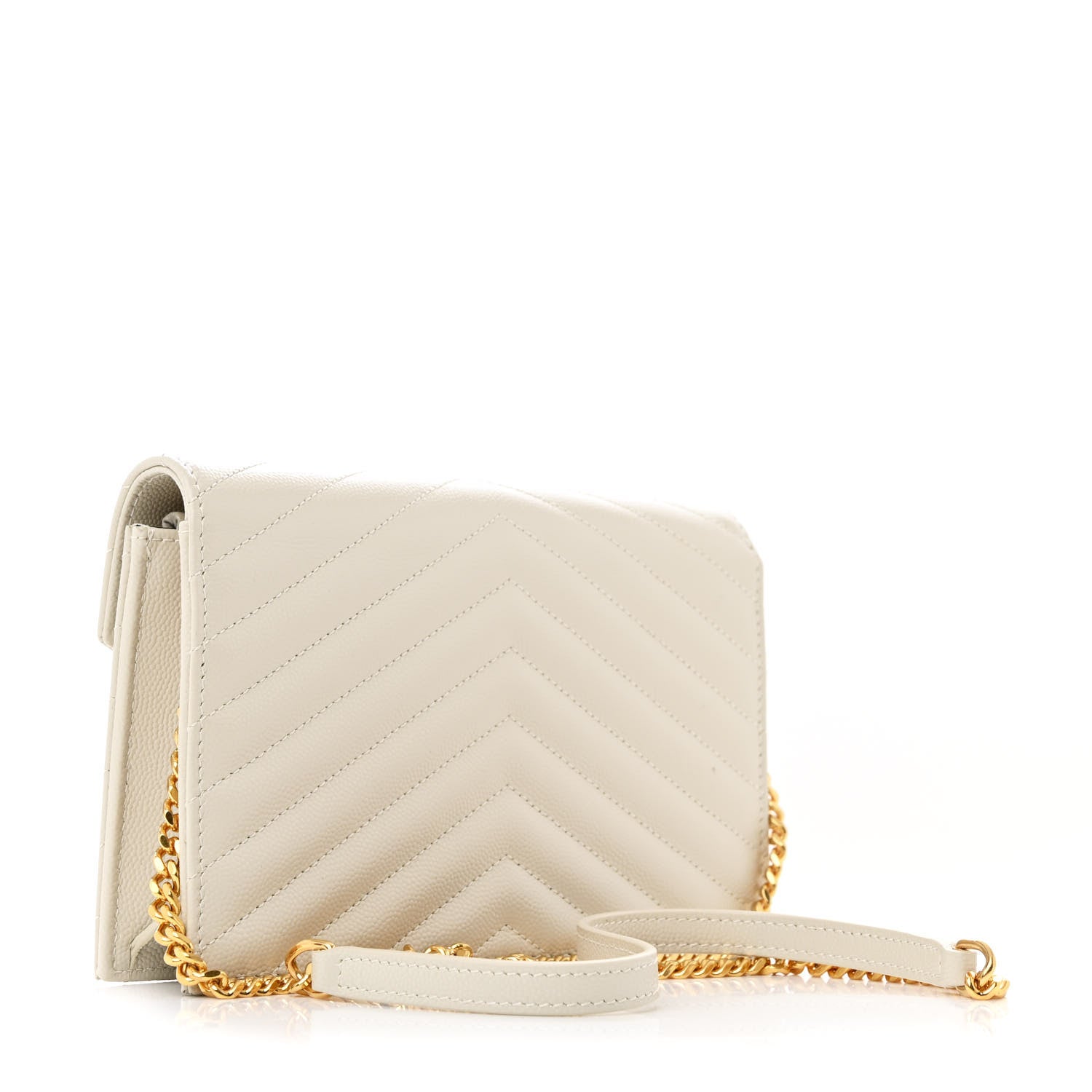 Saint Laurent Grain De Poudre Matelasse Chevron Monogram Envelope Chain Wallet Crema Soft 3 of 11
