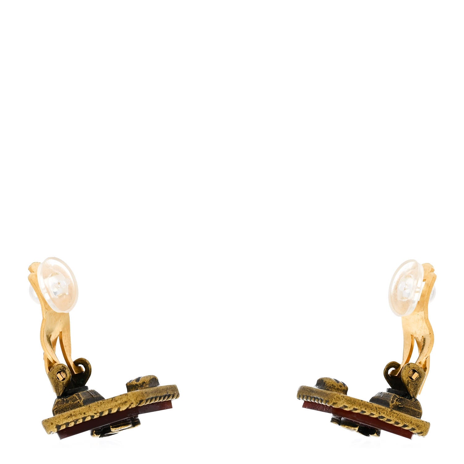 Chanel Resin CC Square Clip On Earrings Gold Burgundy 3 of 4