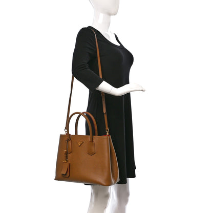 Prada Saffiano Cuir Small Double Bag Caramel Fuoco 2 of 8