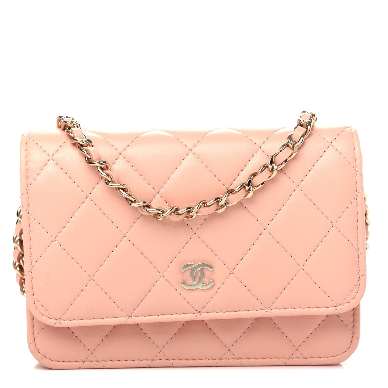 Chanel Lambskin Quilted Mini Wallet On Chain WOC Light Pink 1 of 11