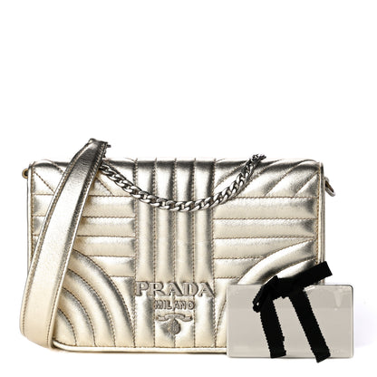 Prada Metallic Nappa Impunture Small Diagramme Crossbody Bag Gold 1 of 14