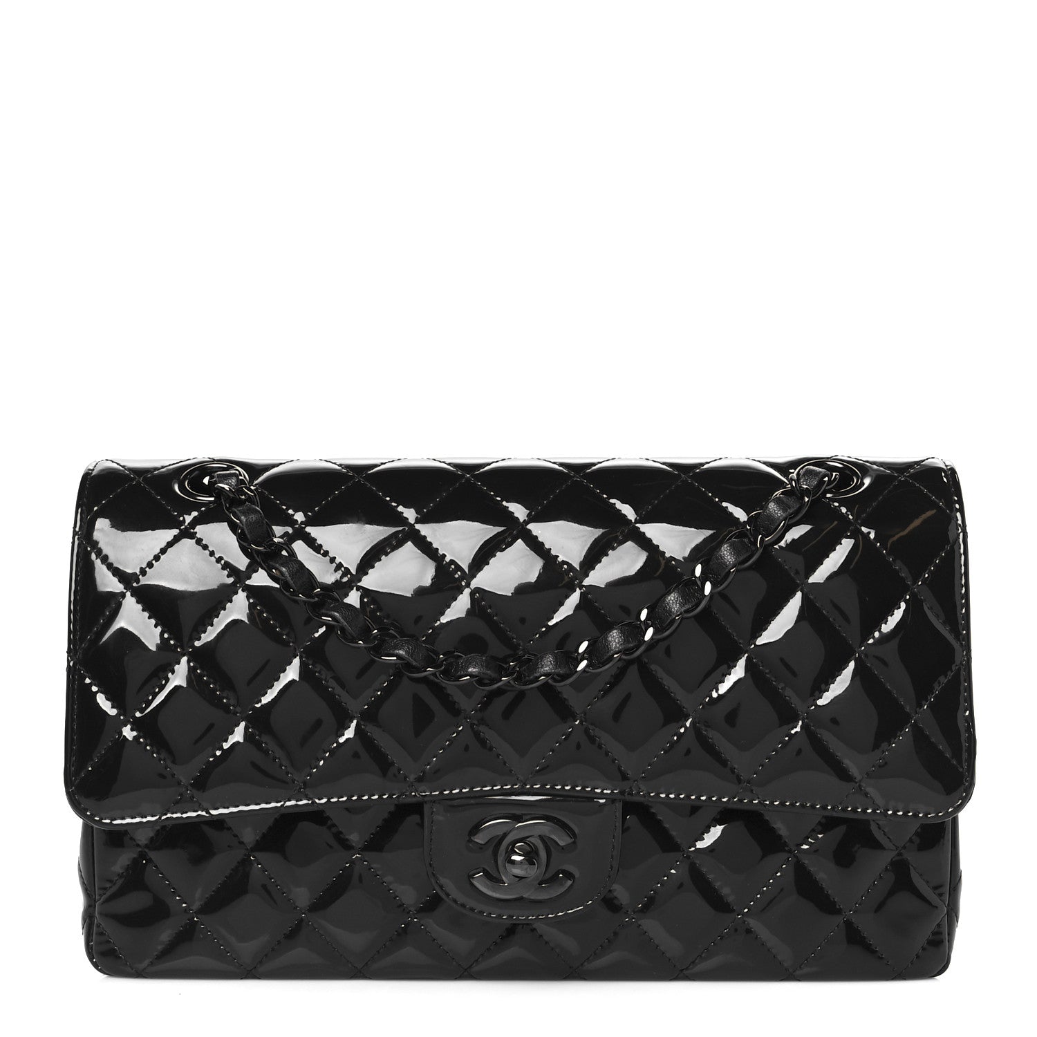 Chanel Patent Calfskin Quilted Medium Double Flap So Black So Black 1 of 11