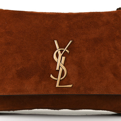 Saint Laurent Calfskin Crocodile Embossed Suede Medium Reversible Monogram Kate Satchel Military Taupe 12 of 16