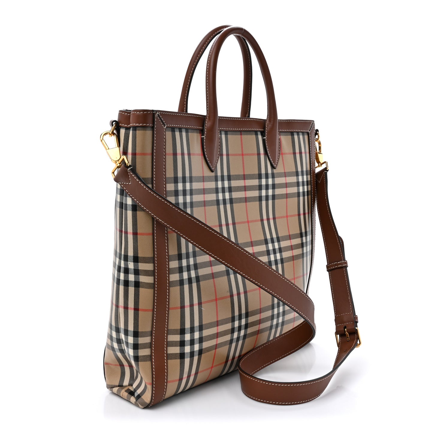 Vintage Check Calfskin Kane Tote Bag Beige Brown