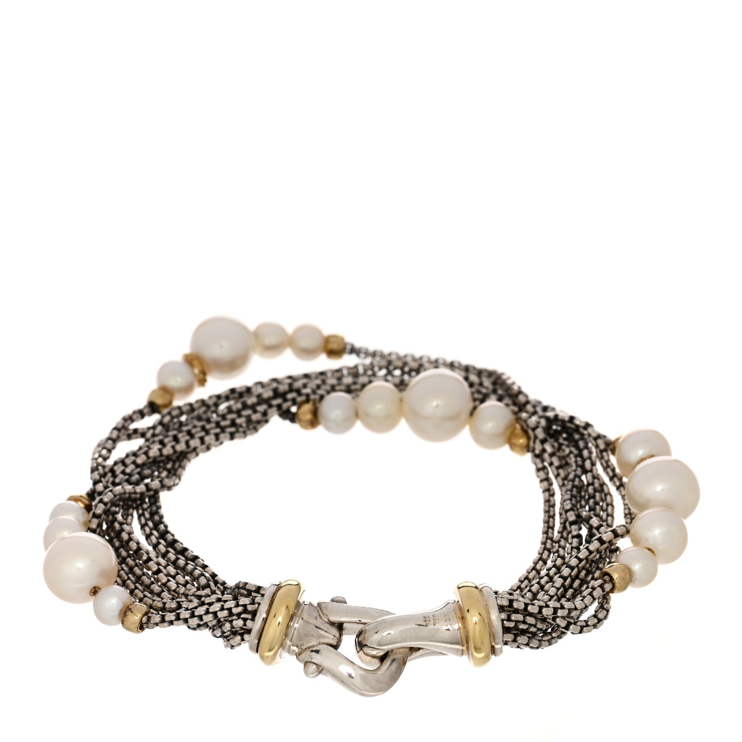 Sterling Silver 18K Yellow Gold Pearl Multi-Strand Station Bracelet