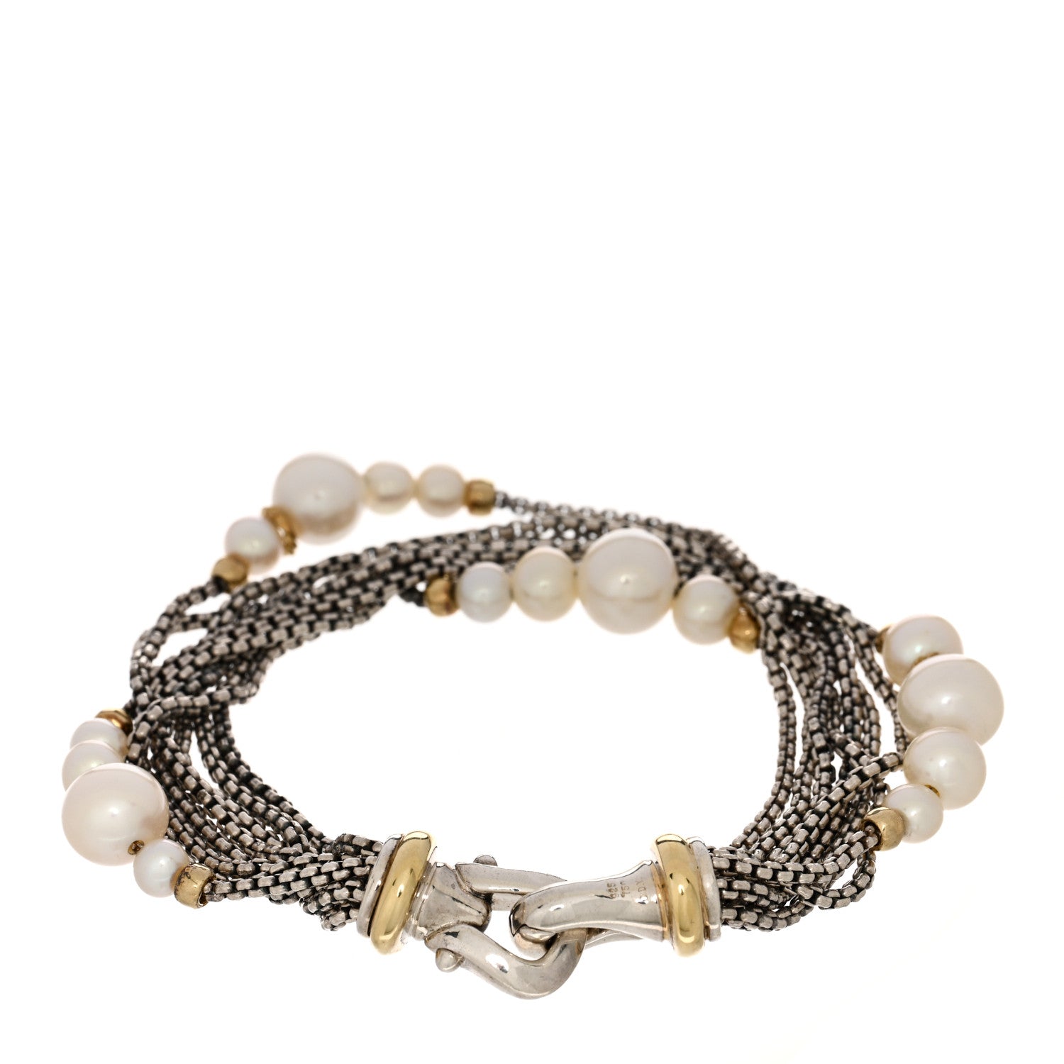 David Yurman Sterling Silver 18K Yellow Gold Pearl Multi-Strand Station Bracelet 2 of 3