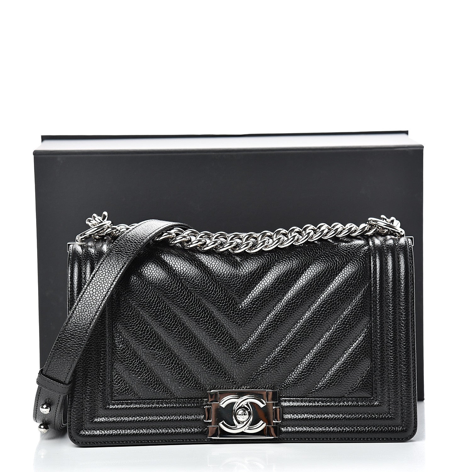 Chanel Caviar Chevron Quilted Medium Boy Flap Black 13 of 13