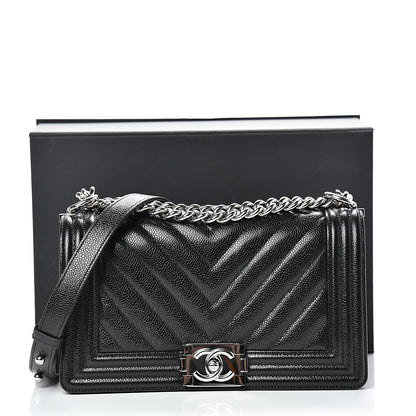 Chanel Caviar Chevron Quilted Medium Boy Flap Black 13 of 13