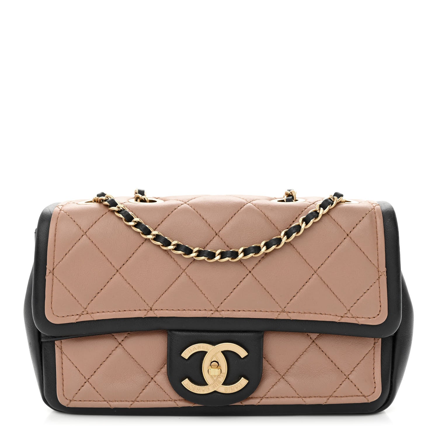 Chanel Lambskin Quilted Small Graphic Flap Beige Black 1 of 12