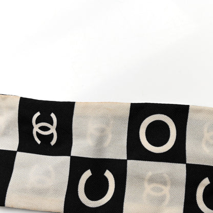 Chanel Silk Logo Cambon Slim Bandeau Scarf Black Ecru 4 of 5