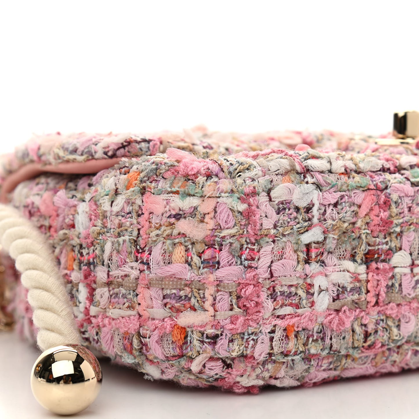 Tweed Mini Pearl Handle Flap Pink Beige Orange Ecru