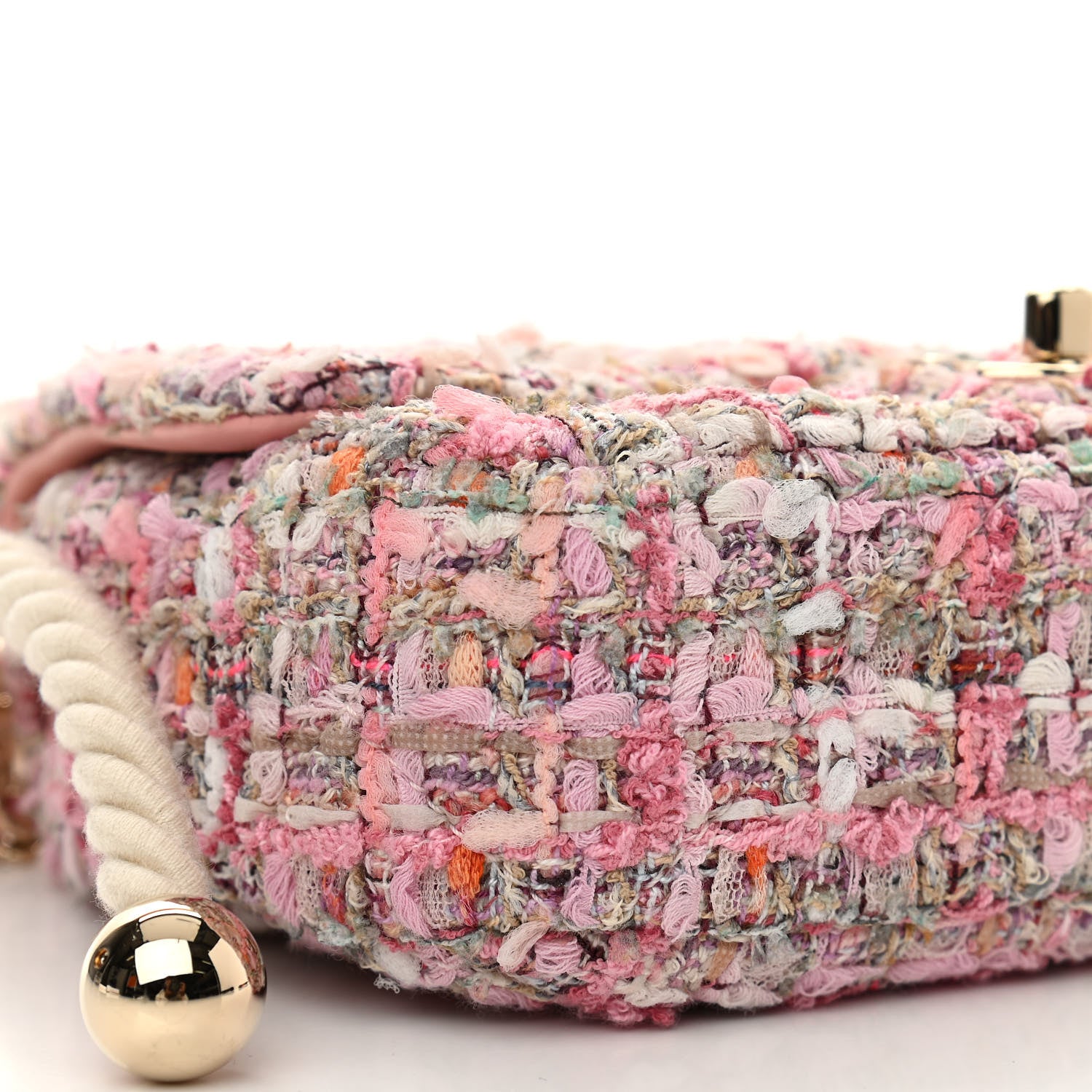 Chanel Tweed Mini Pearl Handle Flap Pink Beige Orange Ecru 9 of 11