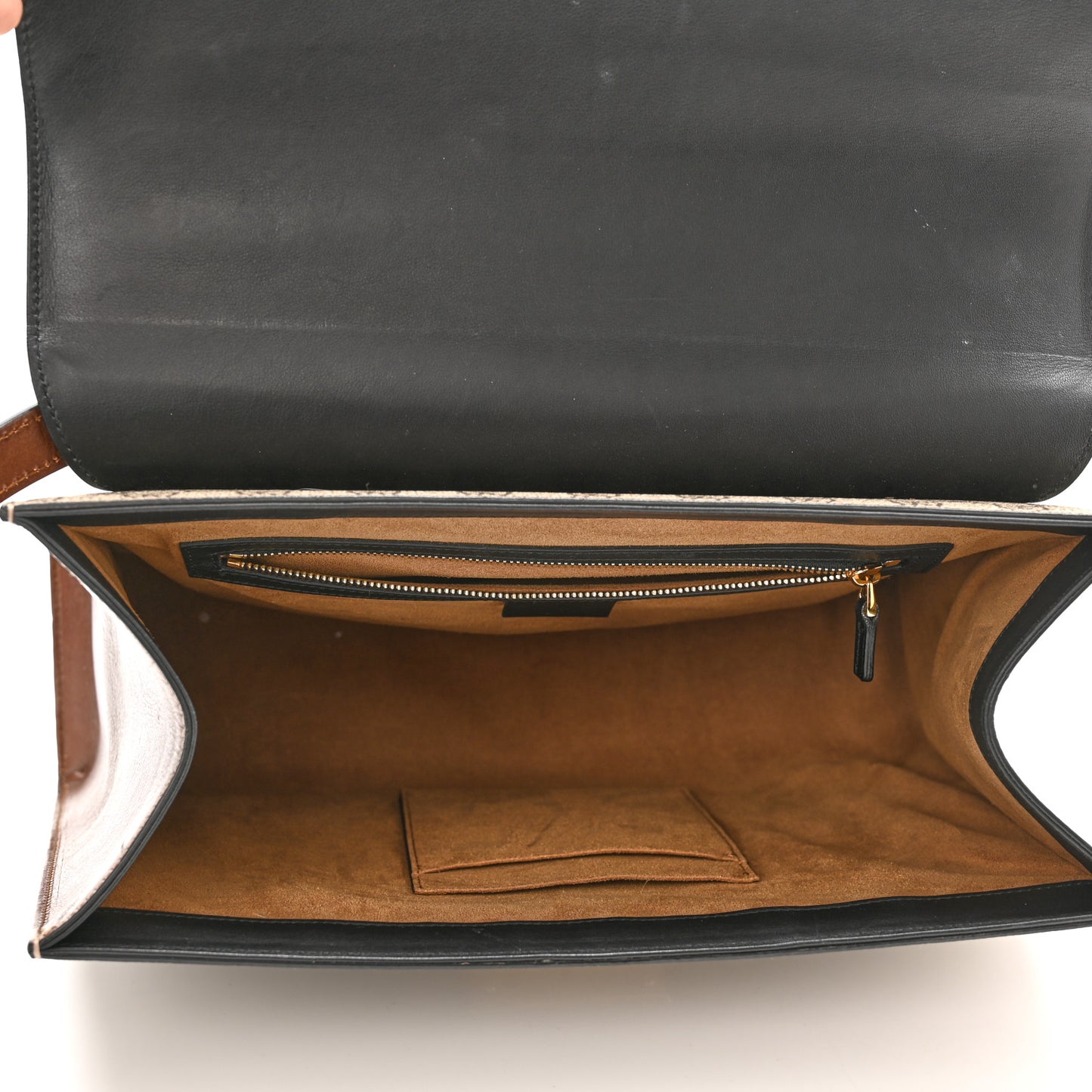 GG Supreme Monogram Calfskin Medium Padlock Top Handle Bag Beige Black Cuir