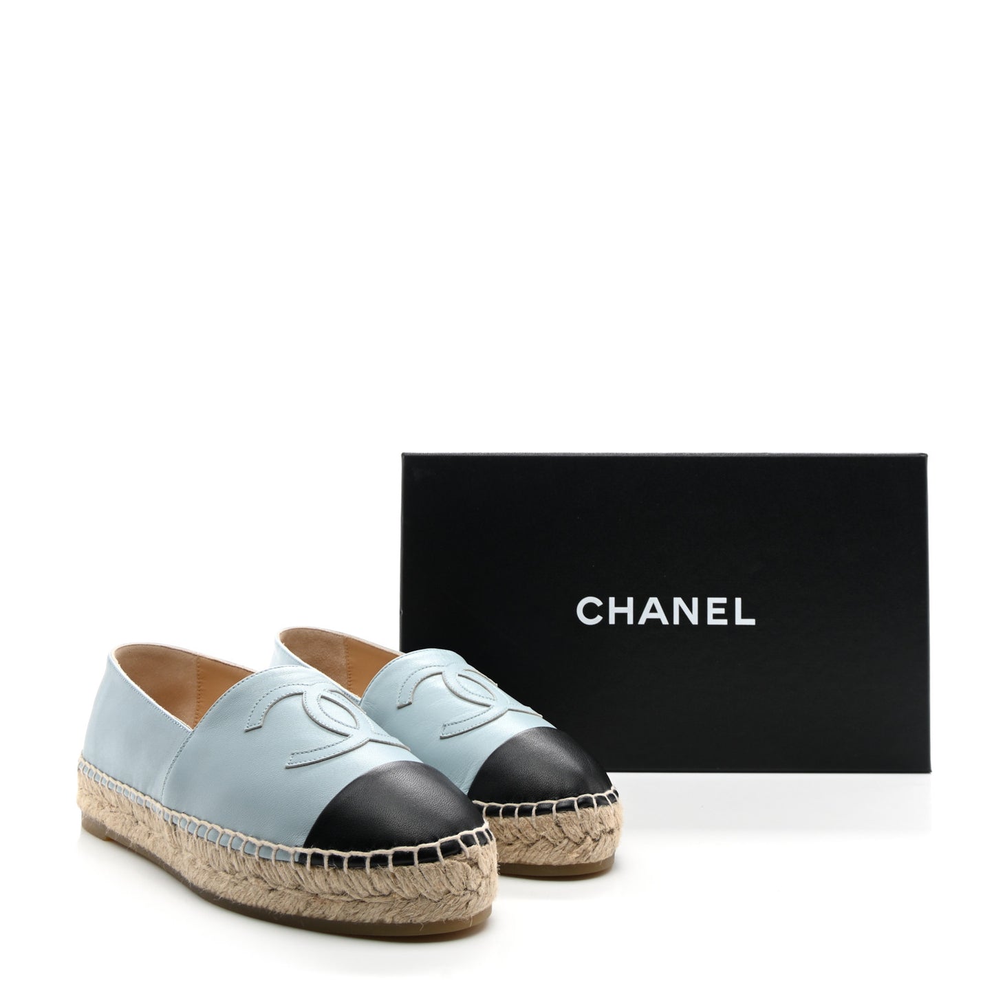 Lambskin CC Espadrilles 38 Light Blue Black