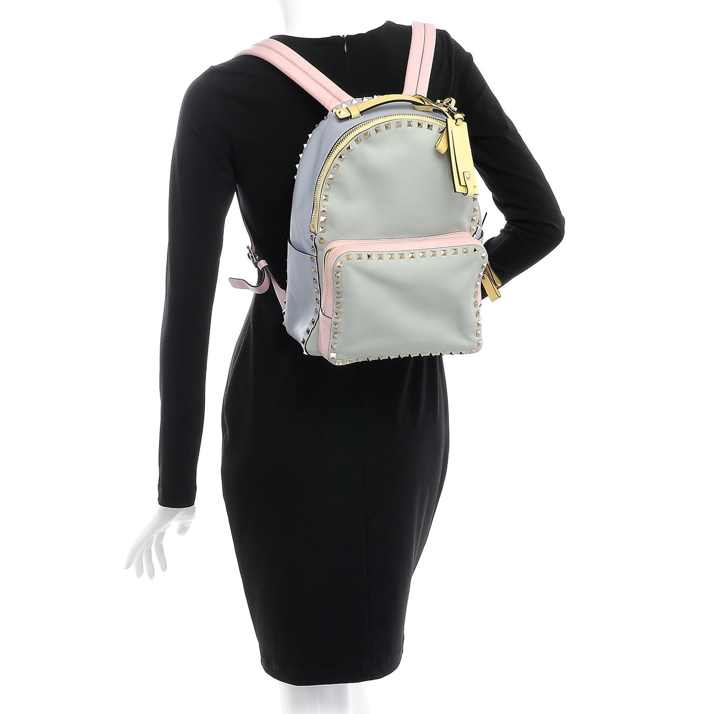 Calfskin Watercolor Medium Rockstud Backpack Rose Green Yellow Sky