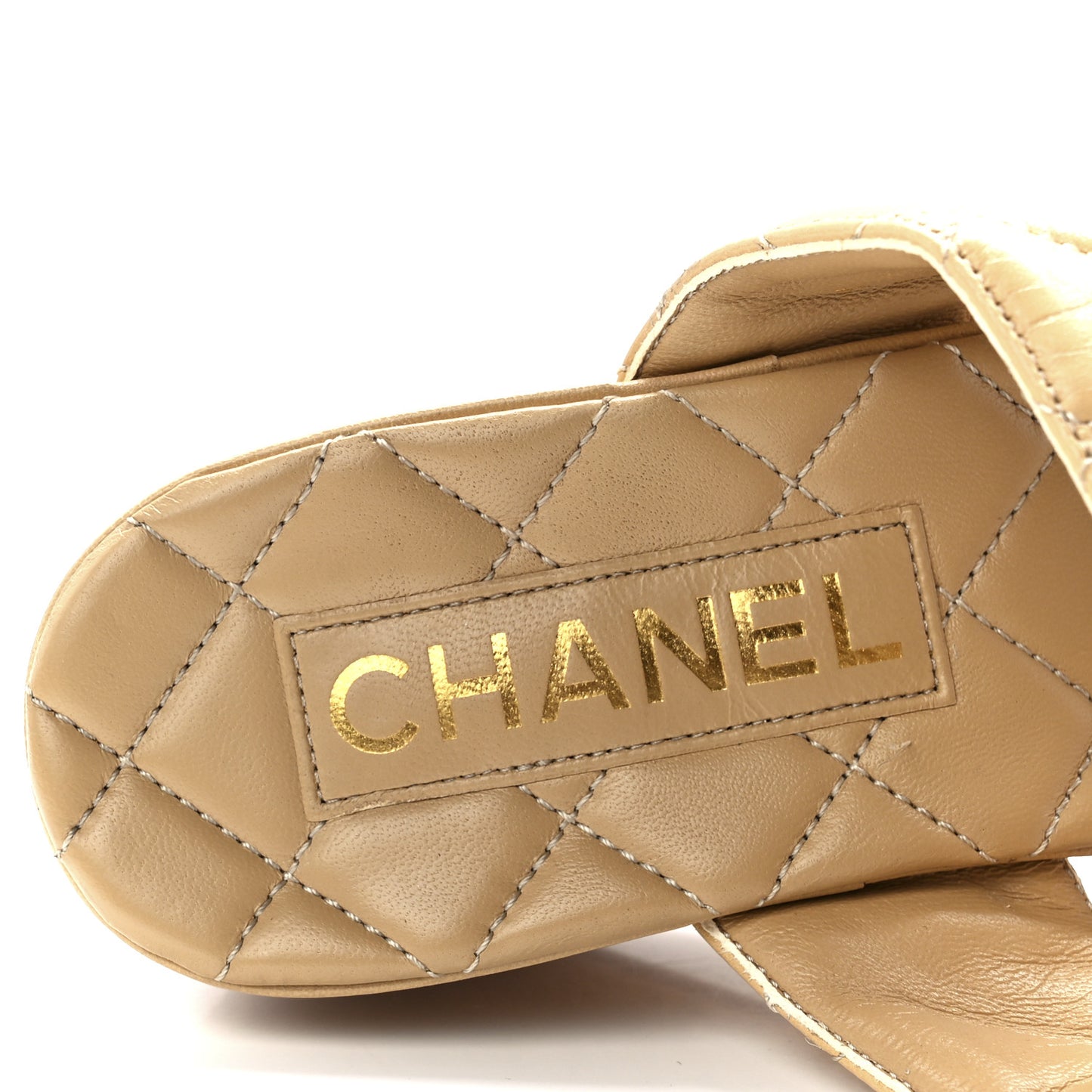 Shiny Goatskin Cork CC Wedge Sandals 36 Beige