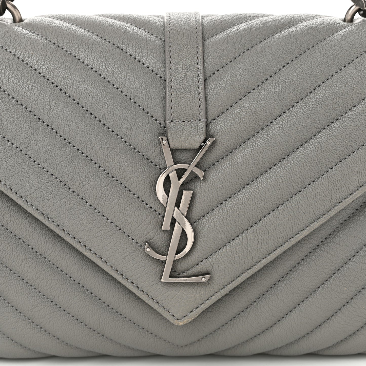 Sheepskin Matelasse Chevron Monogram Medium College Bag Granite