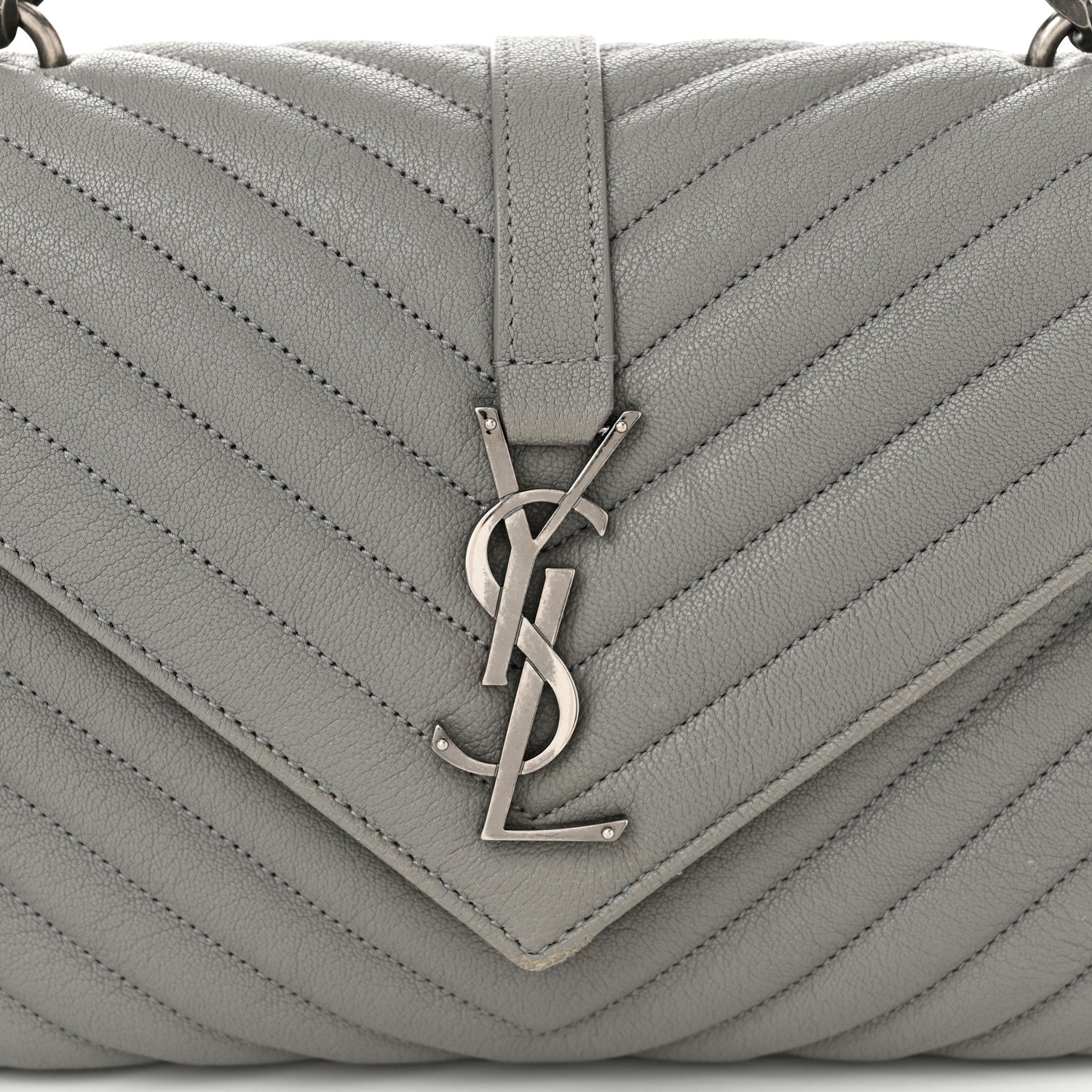 Saint Laurent Sheepskin Matelasse Chevron Monogram Medium College Bag Granite 8 of 10