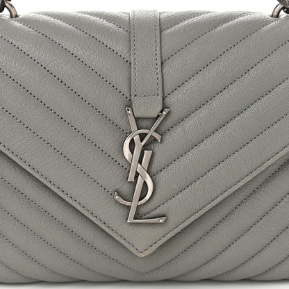 Saint Laurent Sheepskin Matelasse Chevron Monogram Medium College Bag Granite 8 of 10