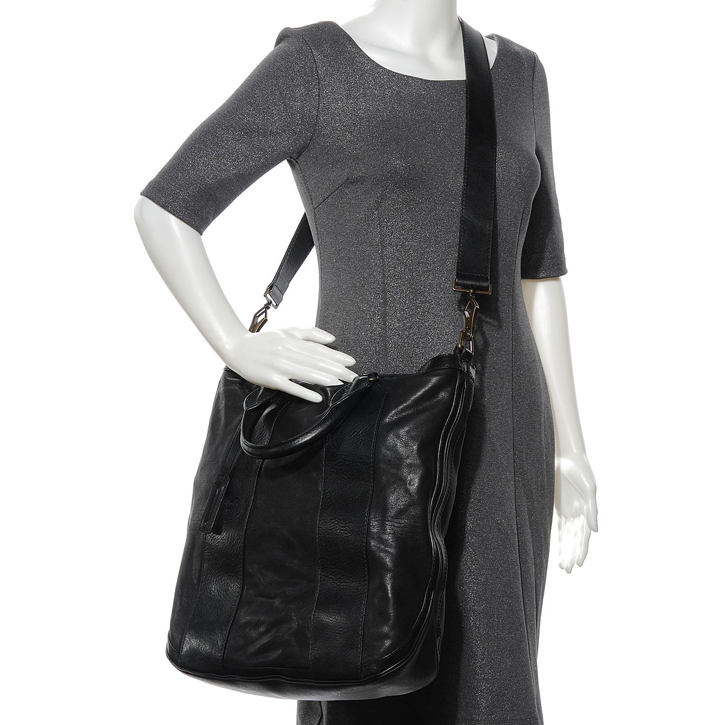 Vintage Washed Leather Medium Bonington Tote Black