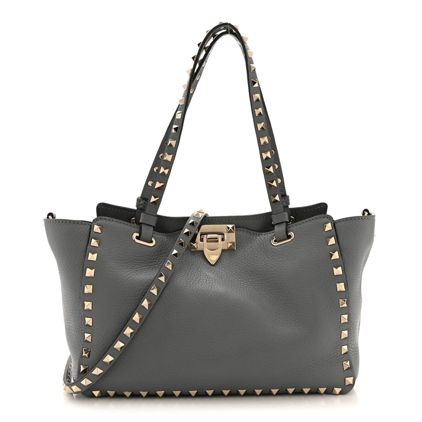 Pebbled Calfskin Small Rockstud Tote Light Stone