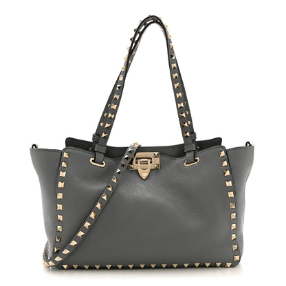Valentino Garavani Pebbled Calfskin Small Rockstud Tote Light Stone 1 of 11