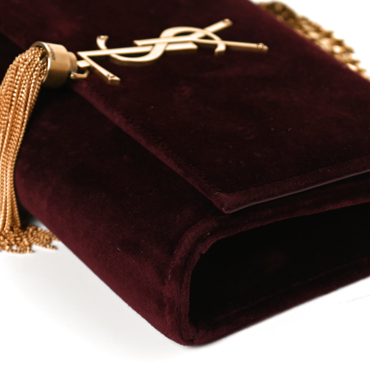 Saint Laurent Velvet Small Classic Monogram Kate Tassel Satchel Burgundy 8 of 14